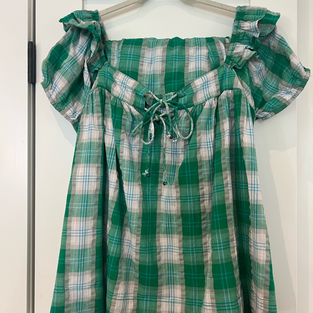 Green Plaid Off-Shoulder Dress